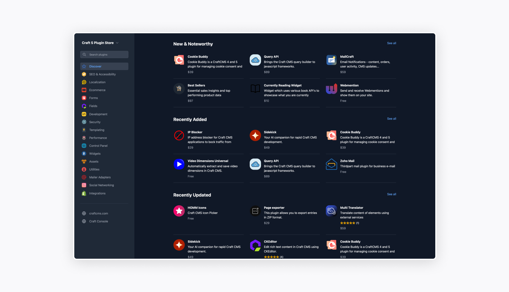 Custom CRM platform integration capabilities showing plugin store interface with various third-party tools and applications, demonstrating the advantages of a custom CRM platform for seamless connectivity and feature control.