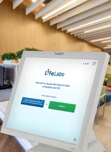 Self check-in kiosk UI design for LifeLabs