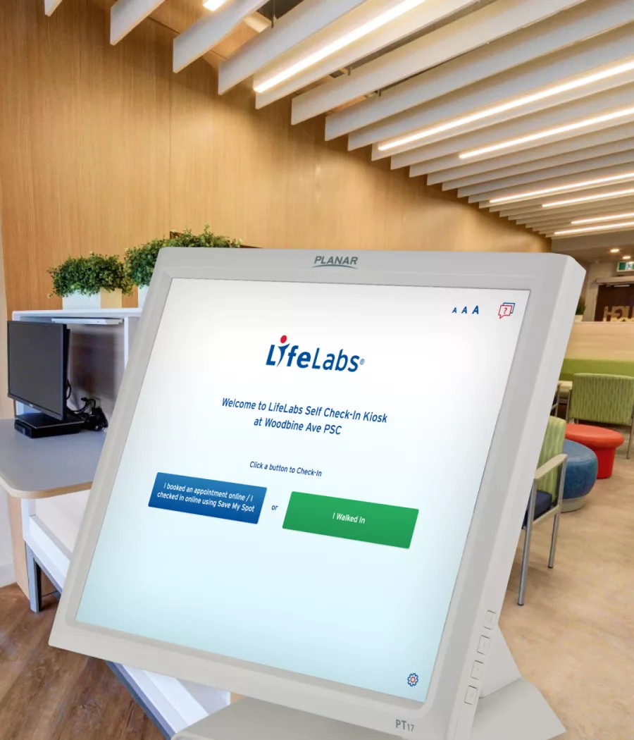 Self check-in kiosk UI design for LifeLabs