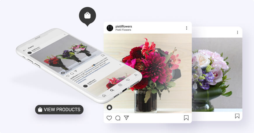 A smartphone adorned with vibrant flowers beside a decorative flower vase, highlighting global ecommerce trends in floral arrangements.