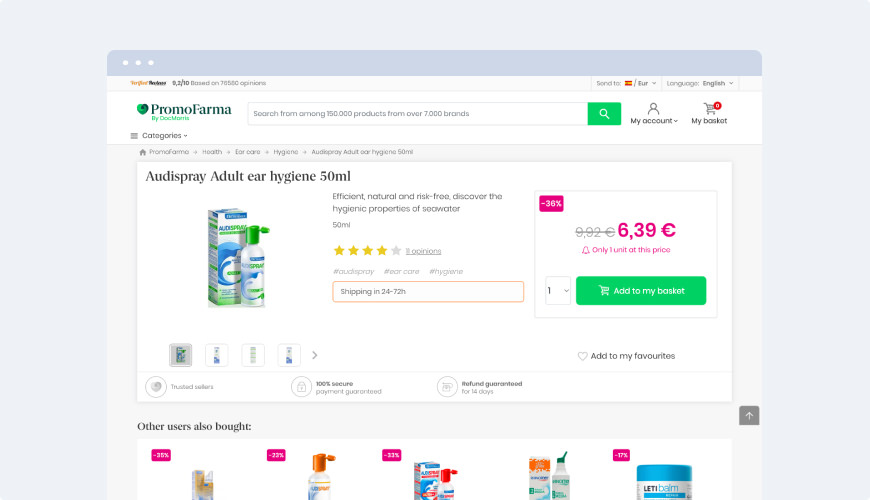 Screenshot of a website displaying a product page featuring images, descriptions, and pricing information.